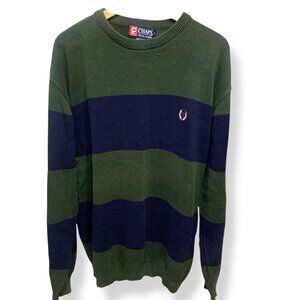 VTG Chaps Ralph Lauren Mens Sweater Blue Green‎ Wide Stripes Preppy Made in USA
